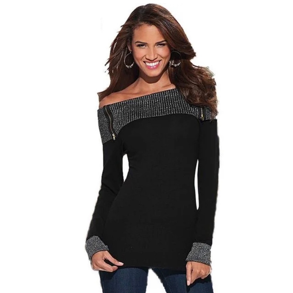 VENUS BLACK OFF THE SHOULDER SWEATER TUNIC SIZE MEDIUM